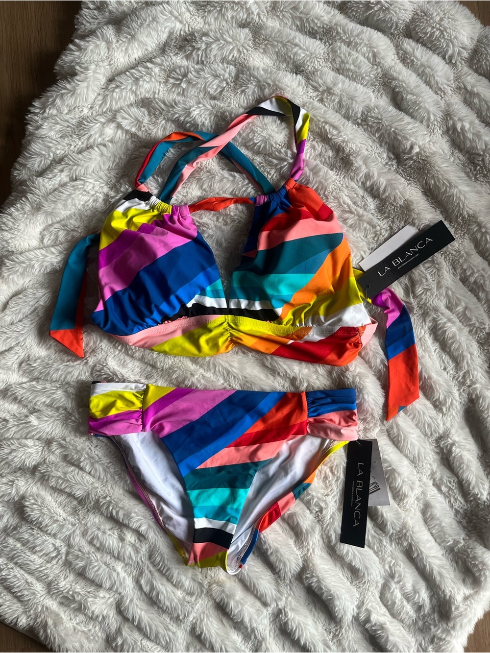 NWT La Blanca Bright Multi-Stripe Halter Bikini